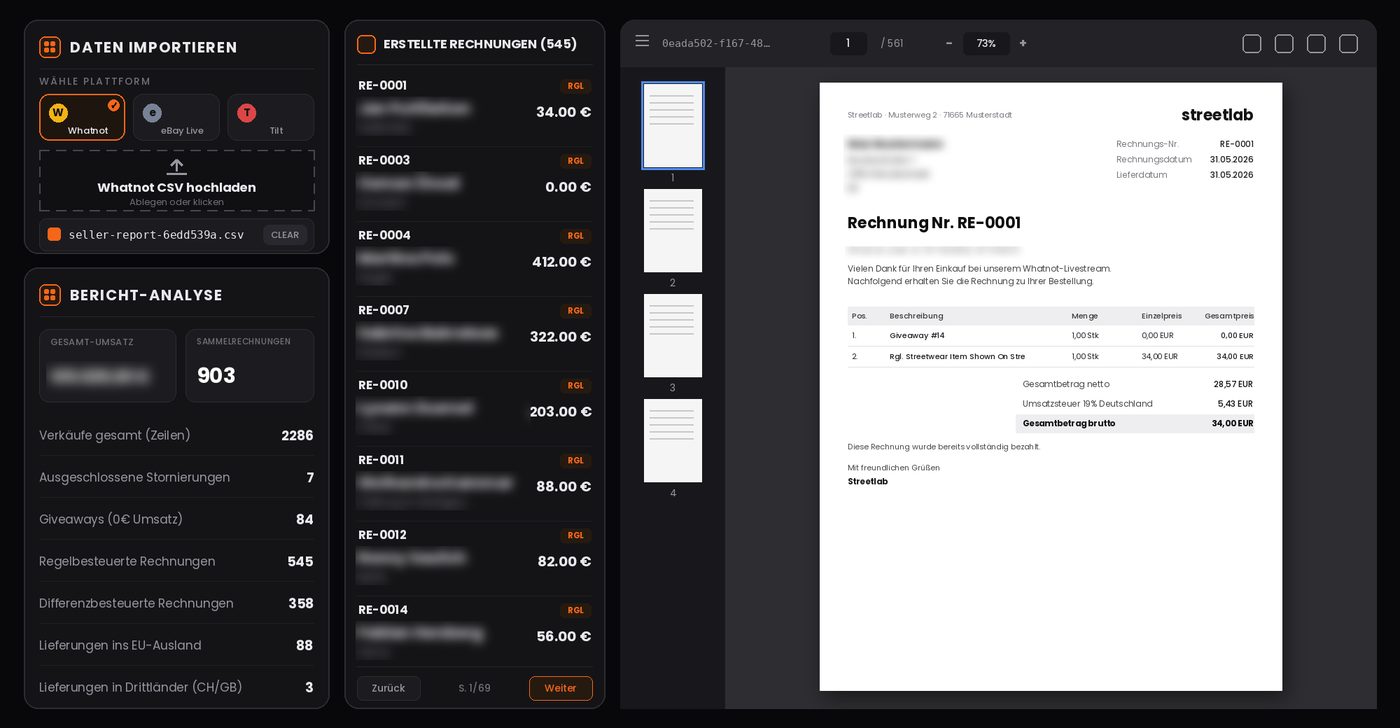 Invoice Generator – Whatnot CSV zu Rechnungen